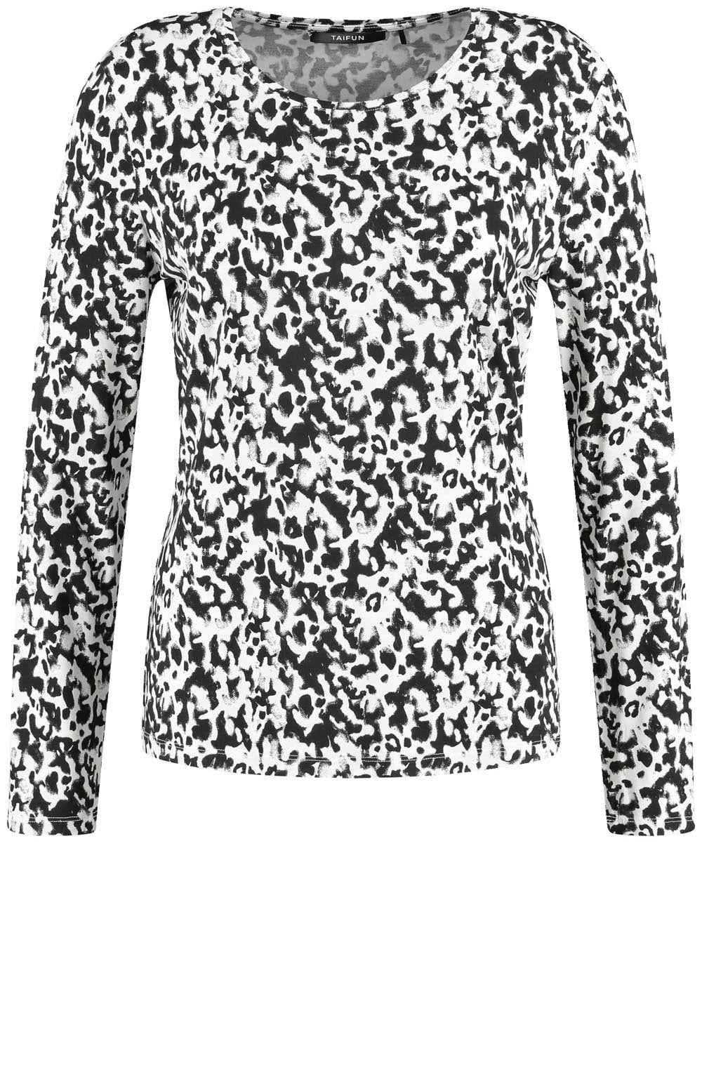 Off White and Black Abstract Print Jersey Top