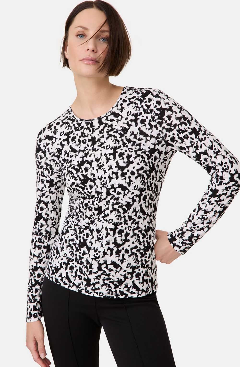 Off White and Black Abstract Print Jersey Top