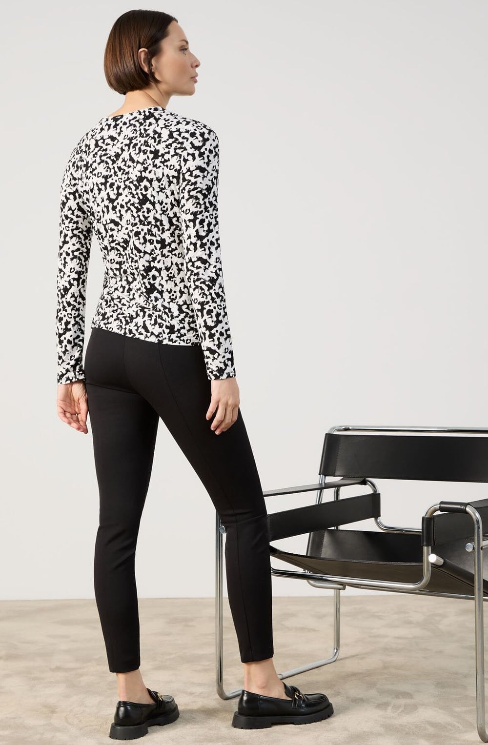 Off White and Black Abstract Print Jersey Top
