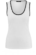 Off White and Black Embroidery Vest Top