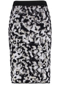Off White and Black Jacquard Midi Skirt