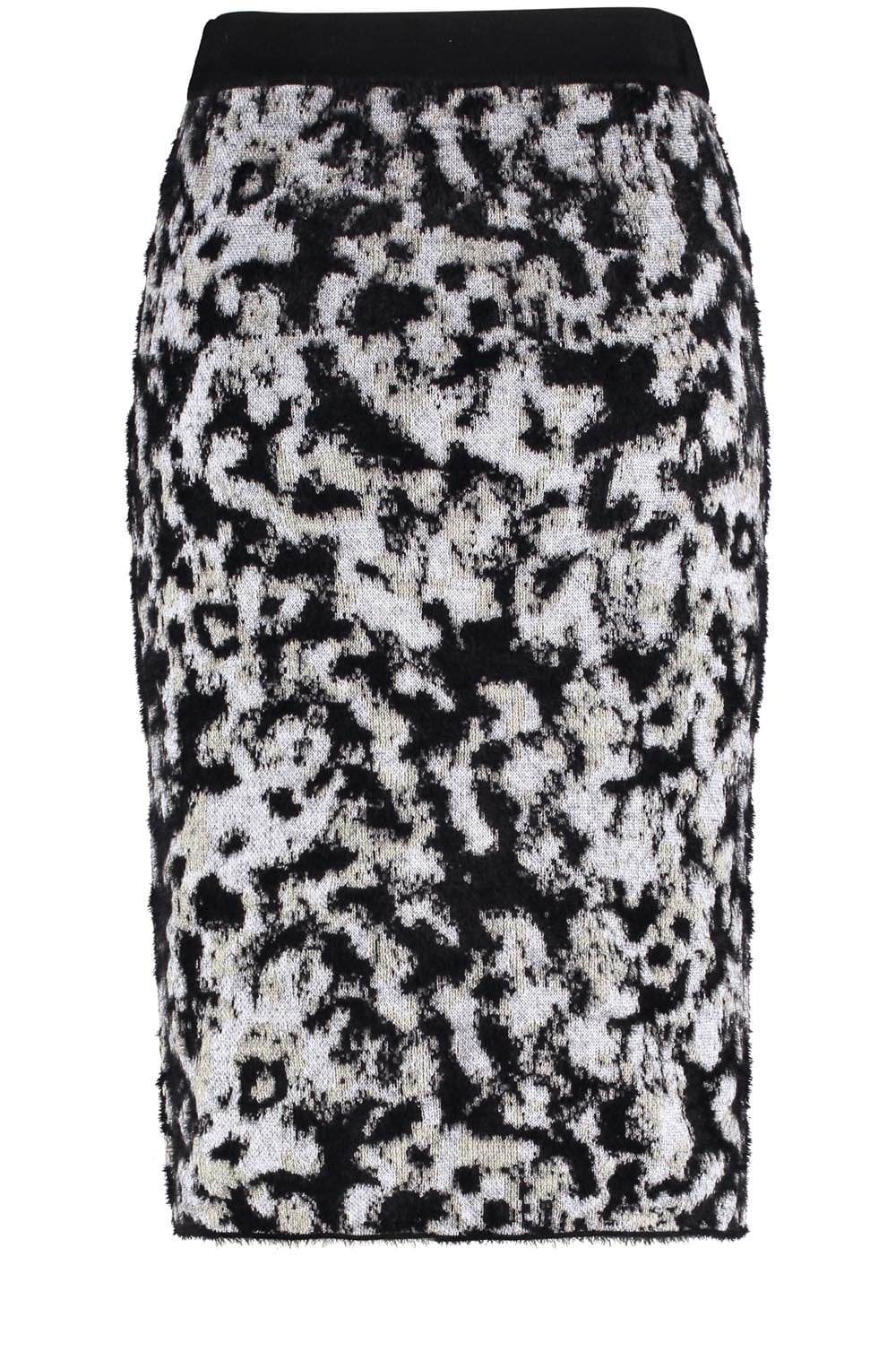 Off White and Black Jacquard Midi Skirt