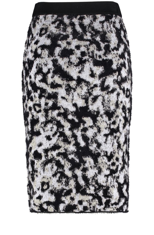 Off White and Black Jacquard Midi Skirt