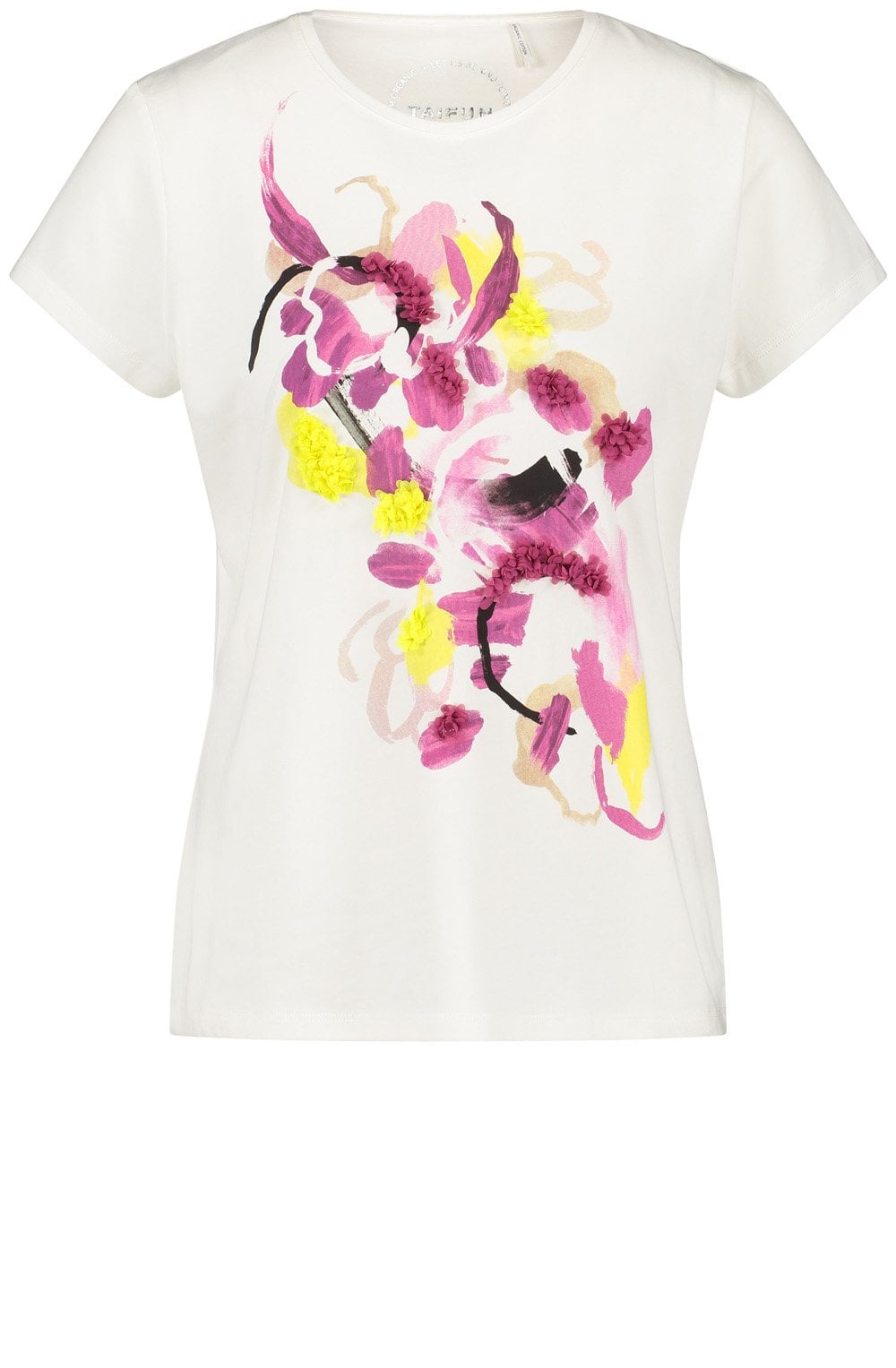 Off White and Pink Applique Flowers T shirt