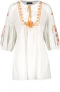 Off White Blouse with Coral Tassels and Embroidery
