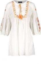 Off White Blouse with Coral Tassels and Embroidery