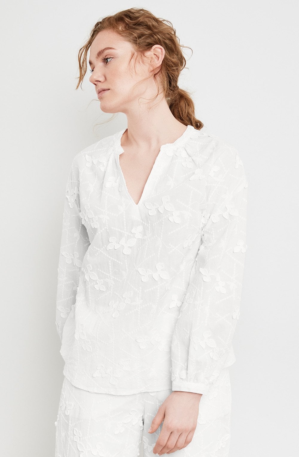 Off White Cotton Blouse with Bobbin Lace
