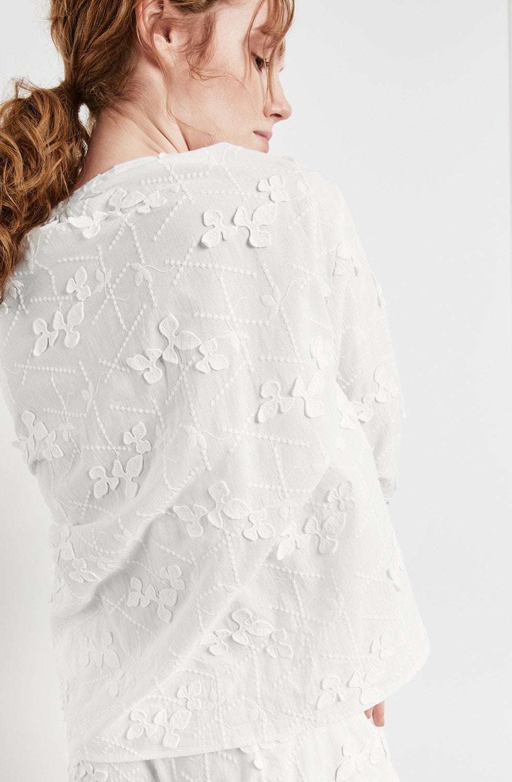 Off White Cotton Blouse with Bobbin Lace