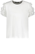 Off White Floral Applique Sleeves T Shirt