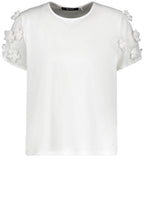 Off White Floral Applique Sleeves T Shirt