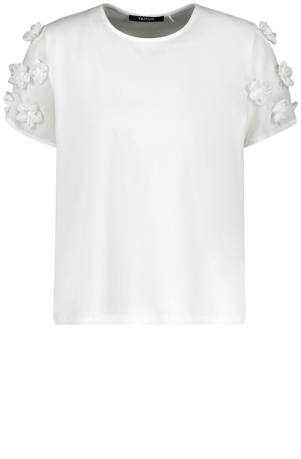 Off White Floral Applique Sleeves T Shirt