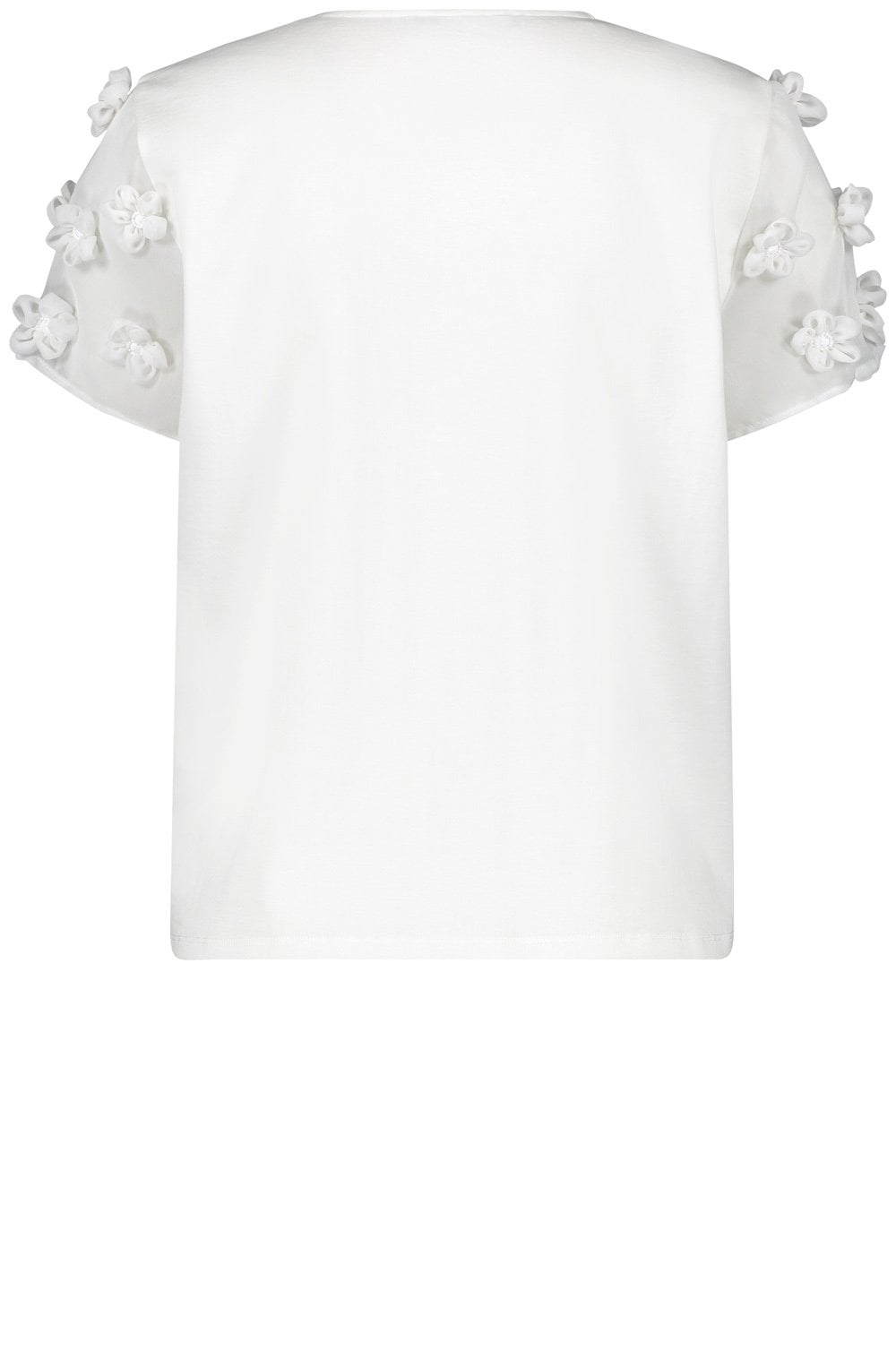 Off White Floral Applique Sleeves T Shirt