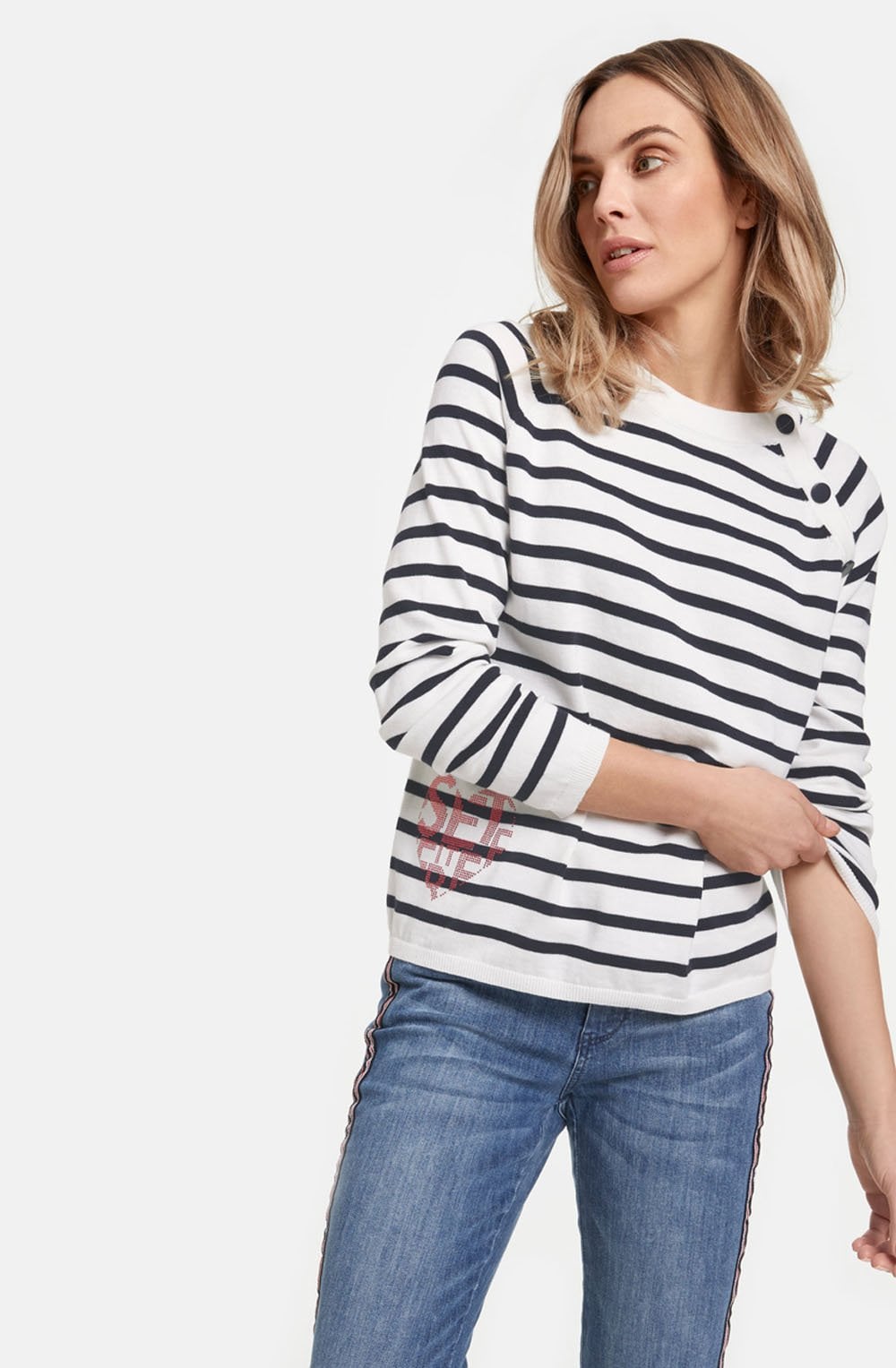 Off White Navy Striped Knit Jumper