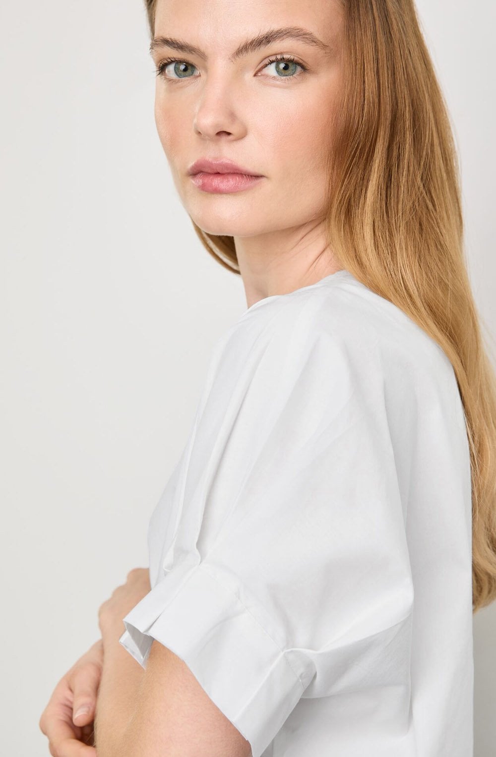Off White Pleated Sleeve Blouse