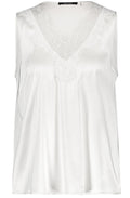 Off White Satin Top With Lace Neckline
