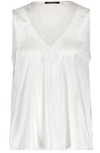 Off White Satin Top With Lace Neckline