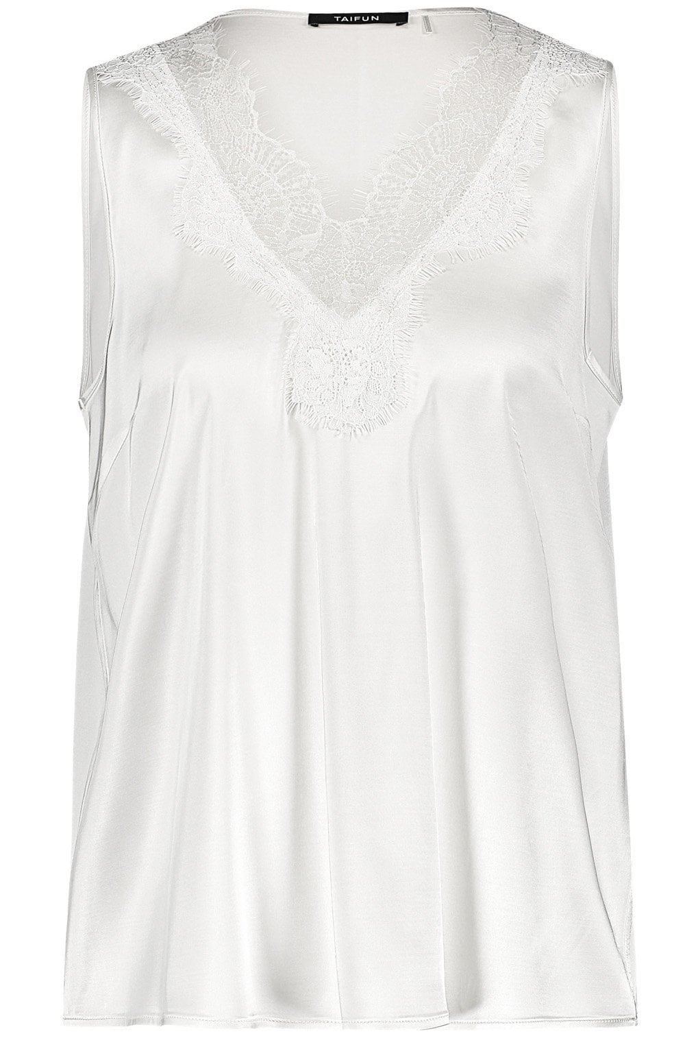 Off White Satin Top With Lace Neckline