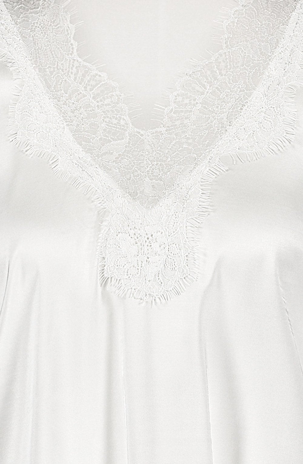 Off White Satin Top With Lace Neckline