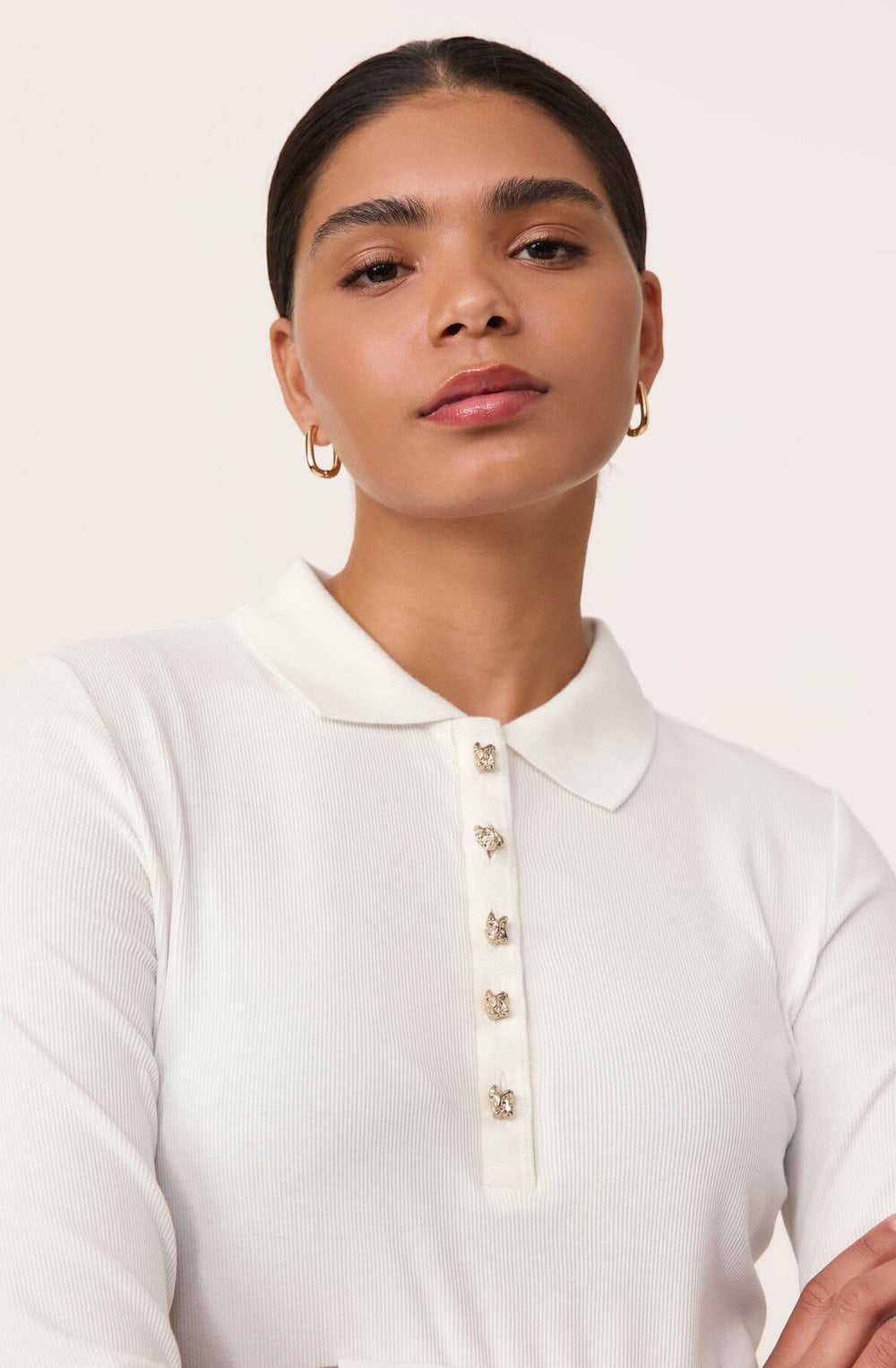 Off White Statement Button Polo Shirt