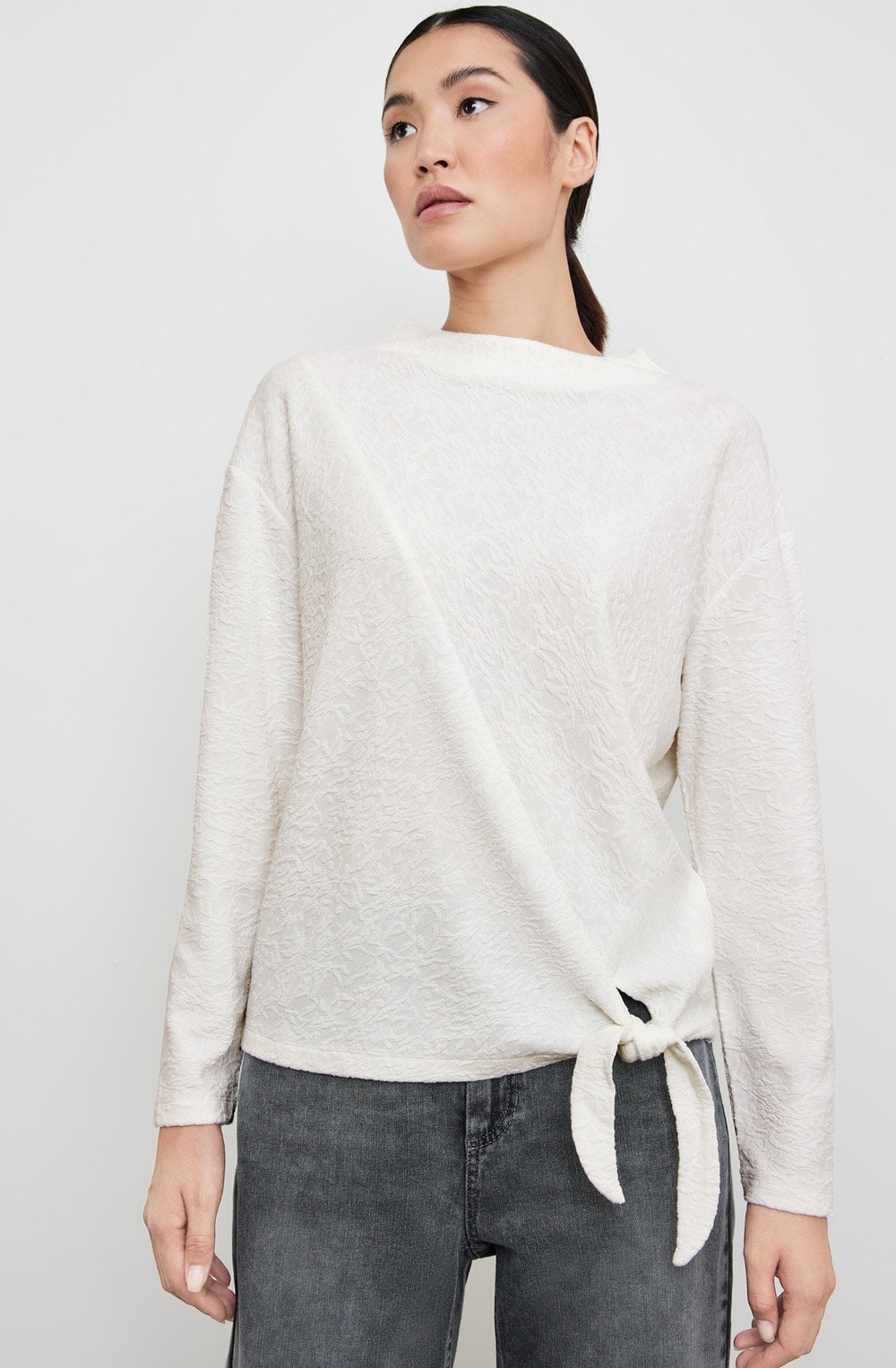 Off White Textured Jersey Top