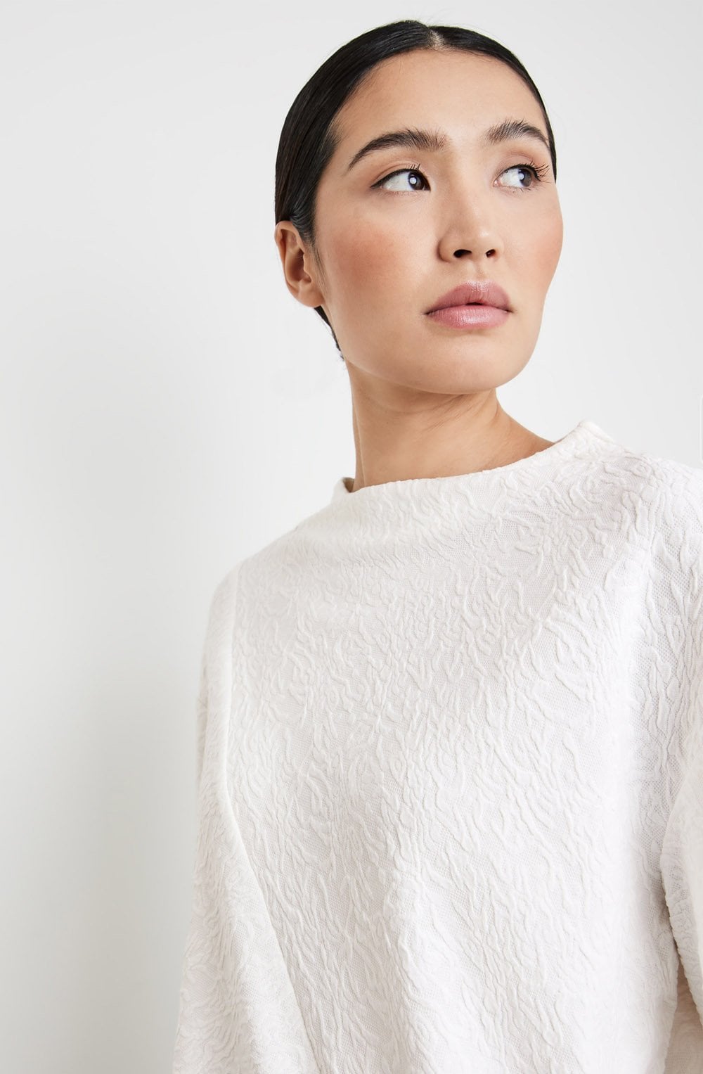 Off White Textured Jersey Top