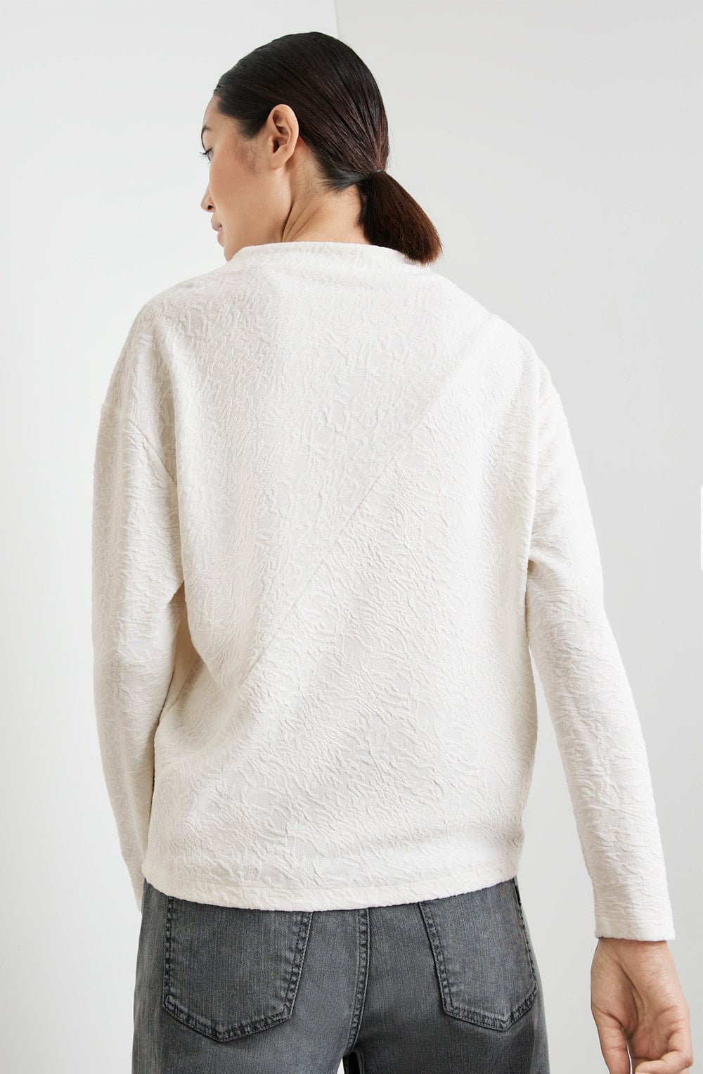 Off White Textured Jersey Top