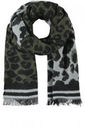 Olive Green Leopard Print Knit Scarf