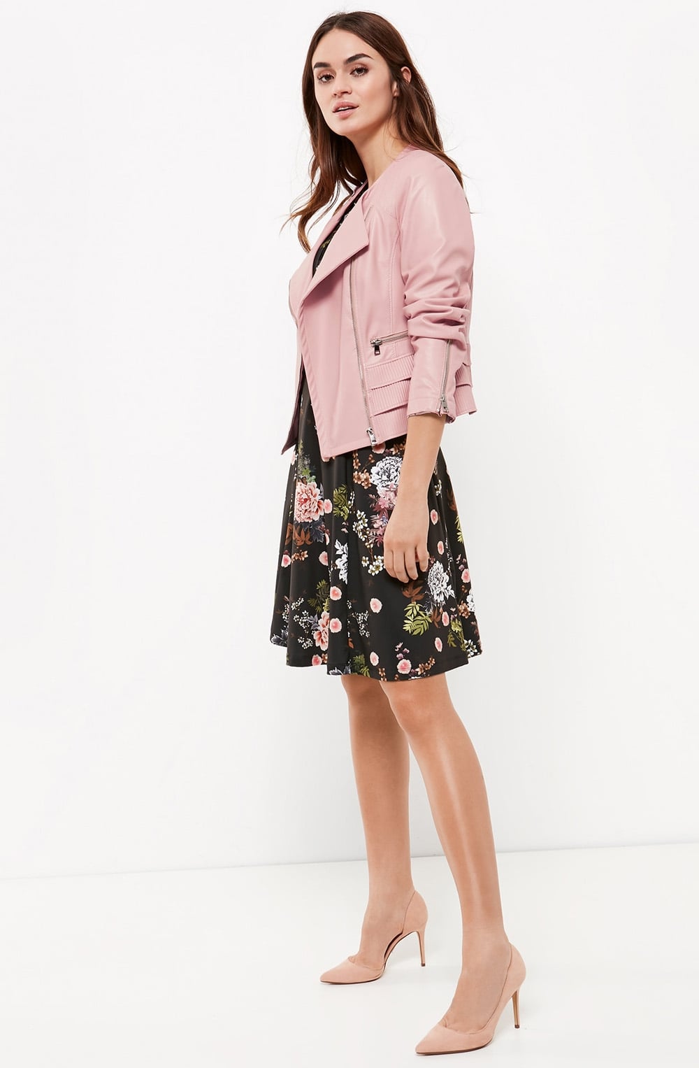 Pink Faux Leather Biker Jacket