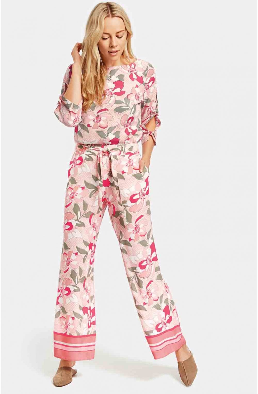 Pink Floral Wide Leg Trousers
