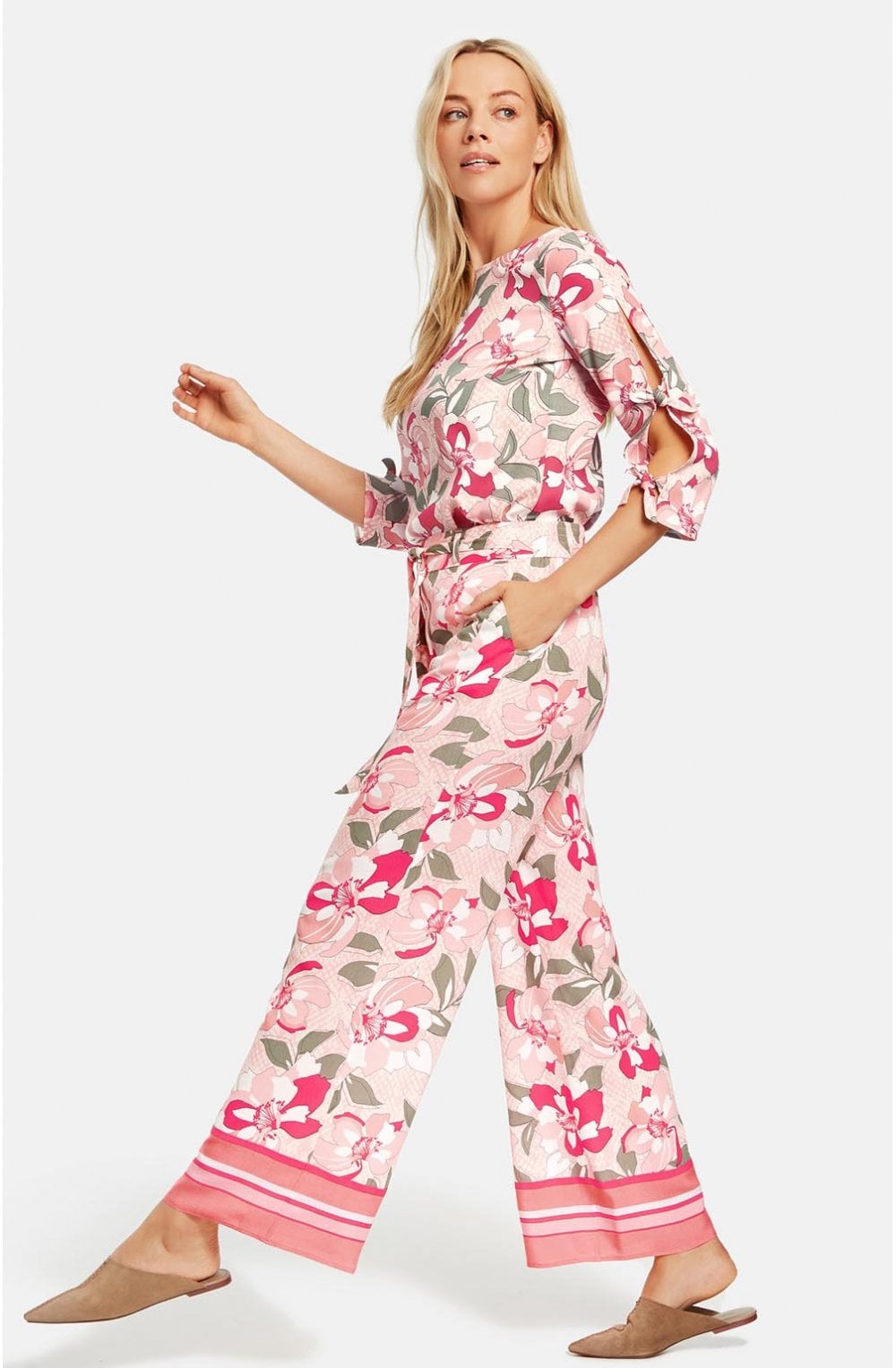 Pink Floral Wide Leg Trousers