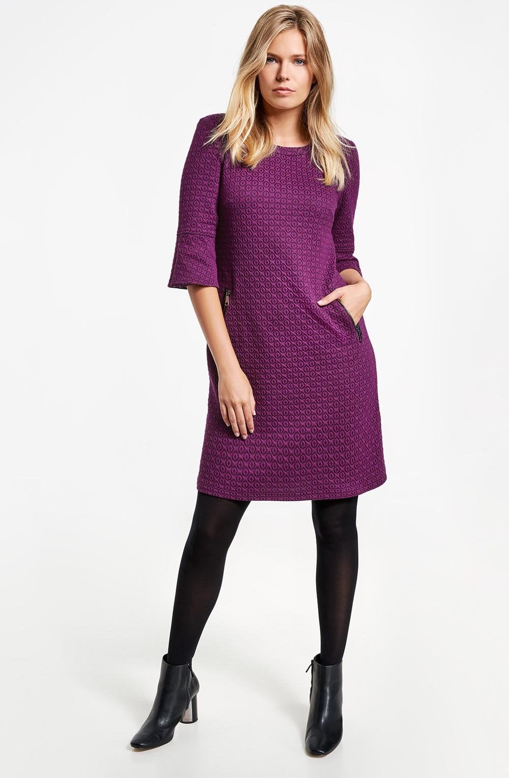 Purple Embossed Patterned Dress