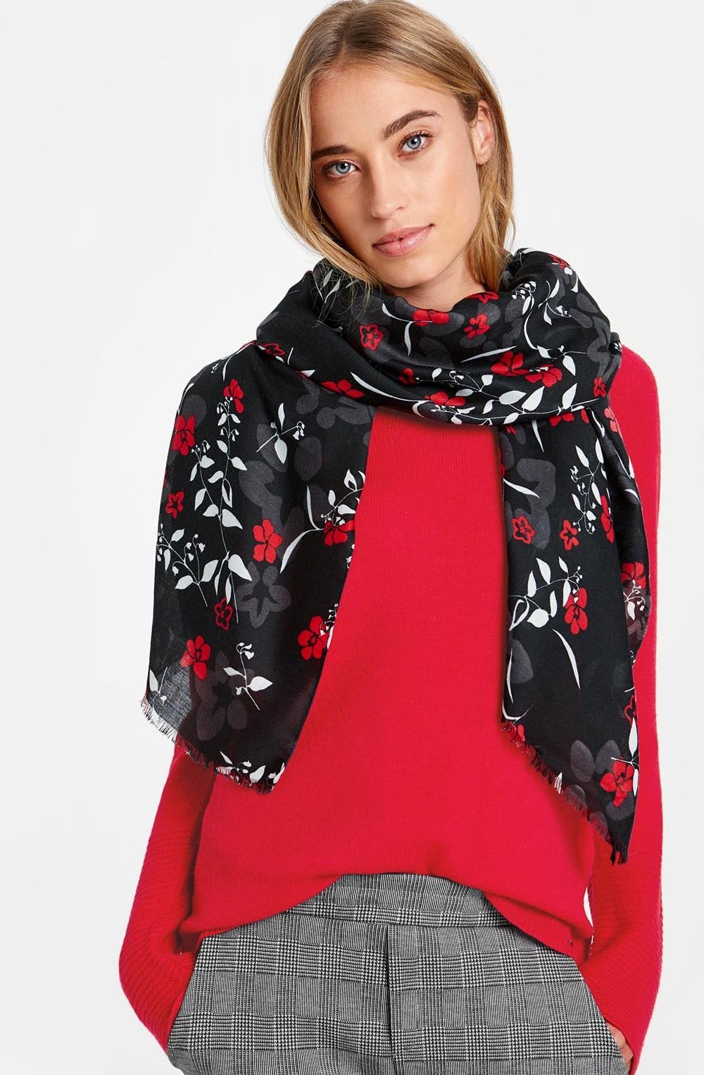 Red & Black Floral Scarf