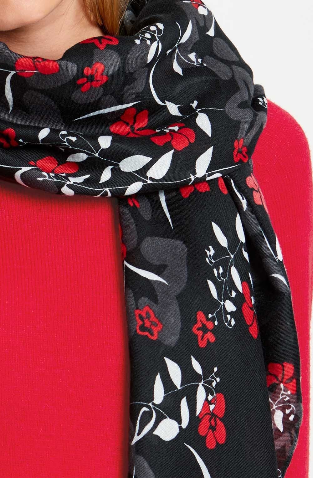 Red & Black Floral Scarf
