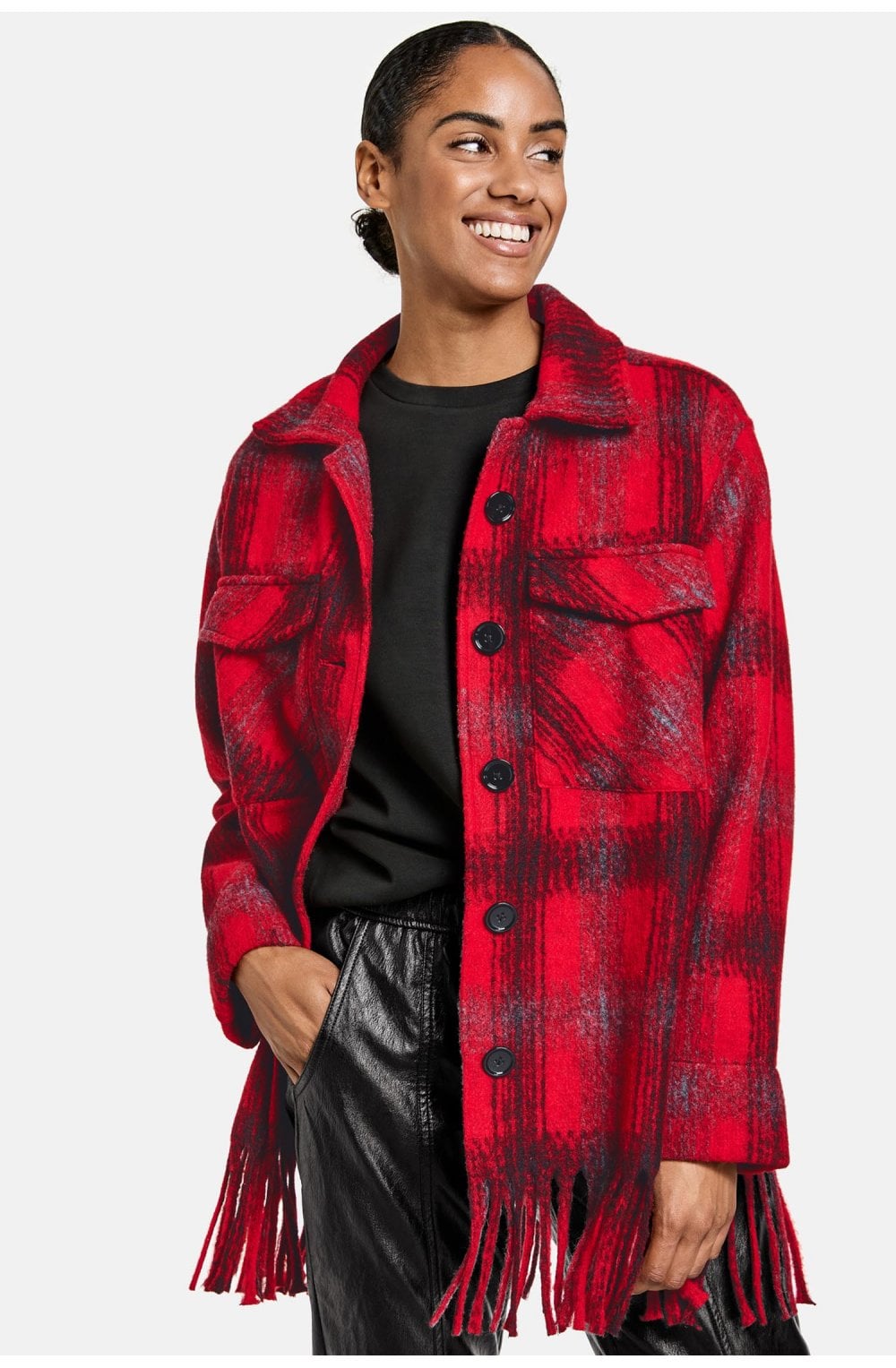 Red Check Tassel Shacket