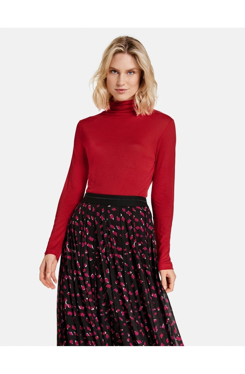 Red Jersey Polo Neck Top