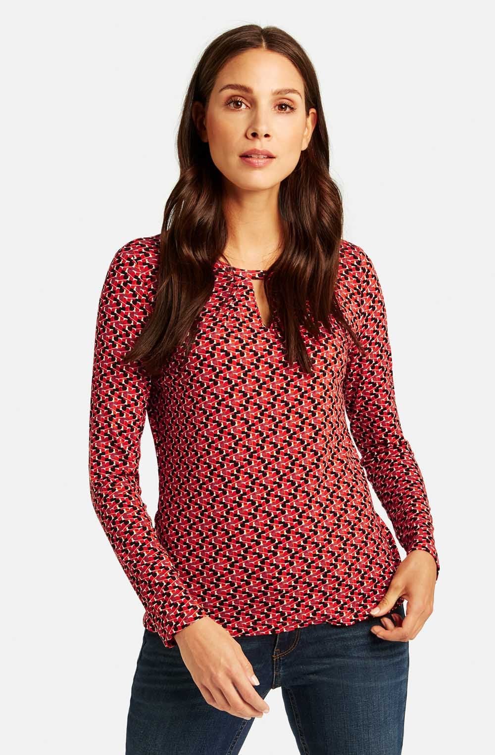 Red Patterned Jersey Top