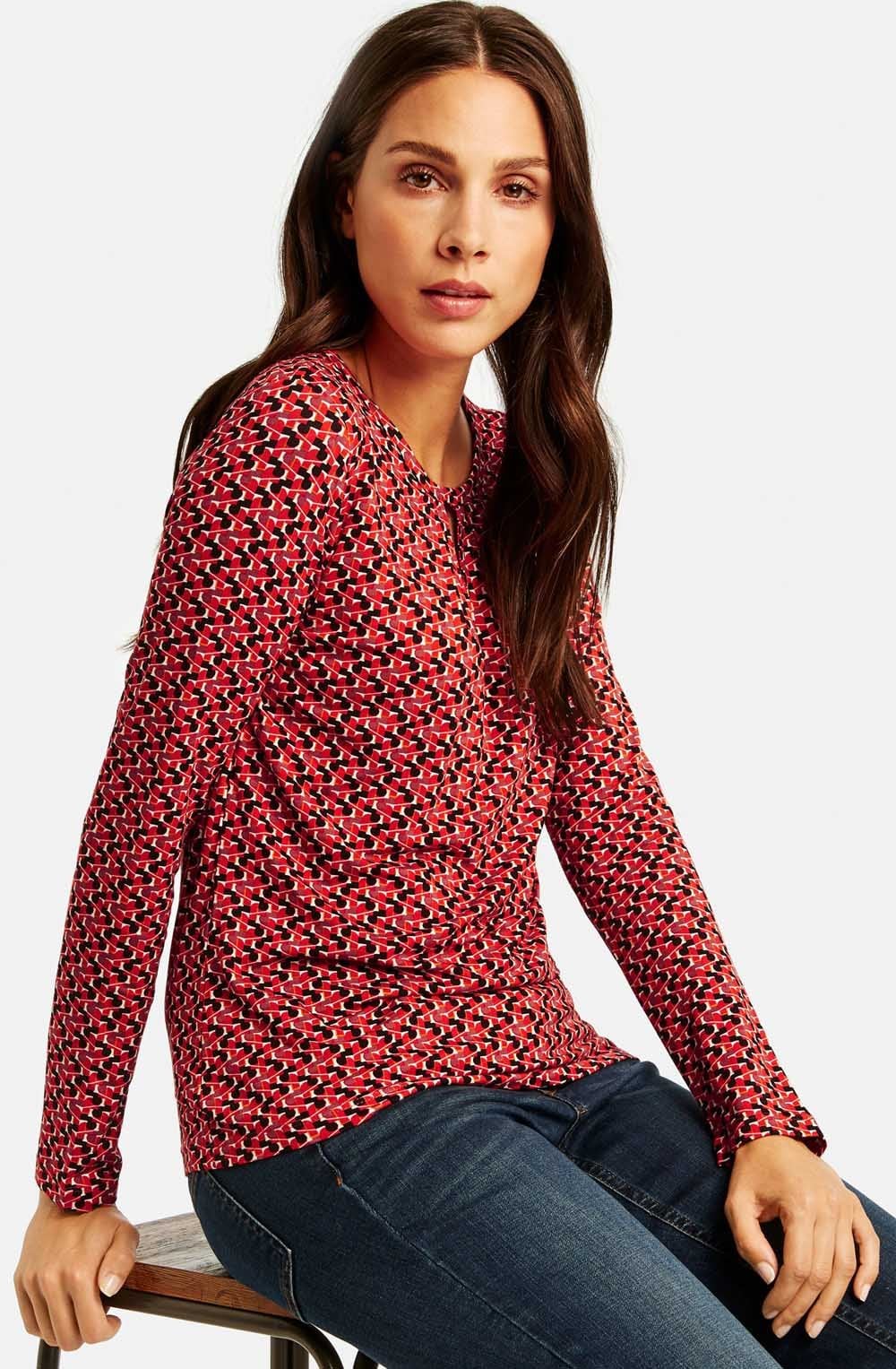 Red Patterned Jersey Top