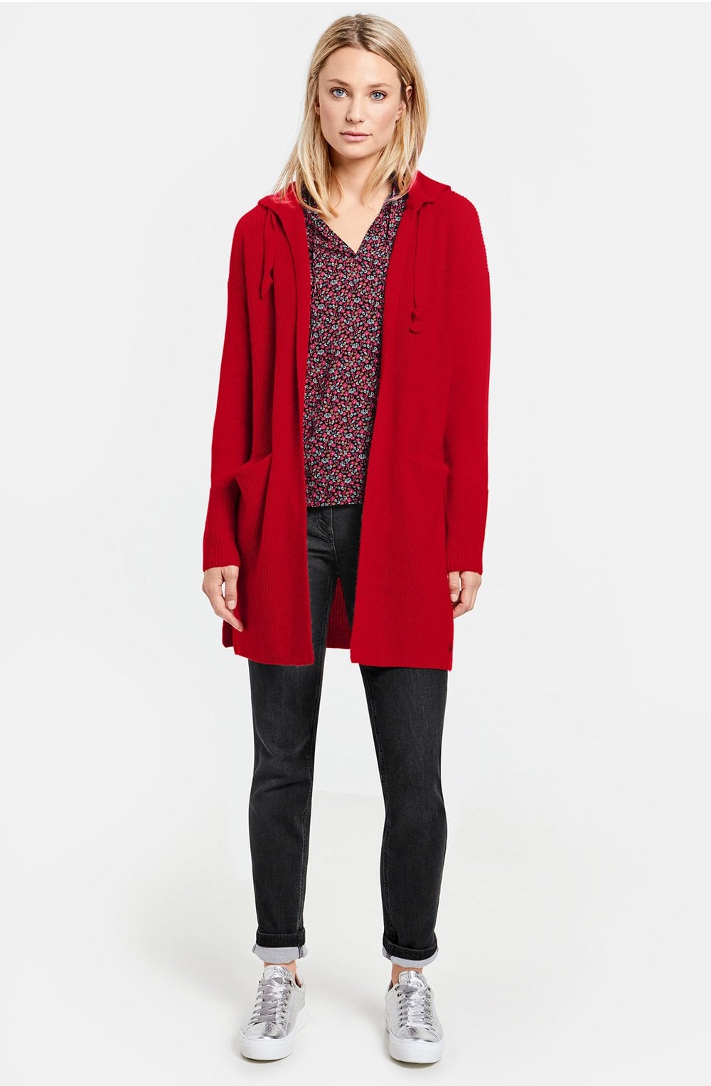 Red Ribbed Knit Cardigan