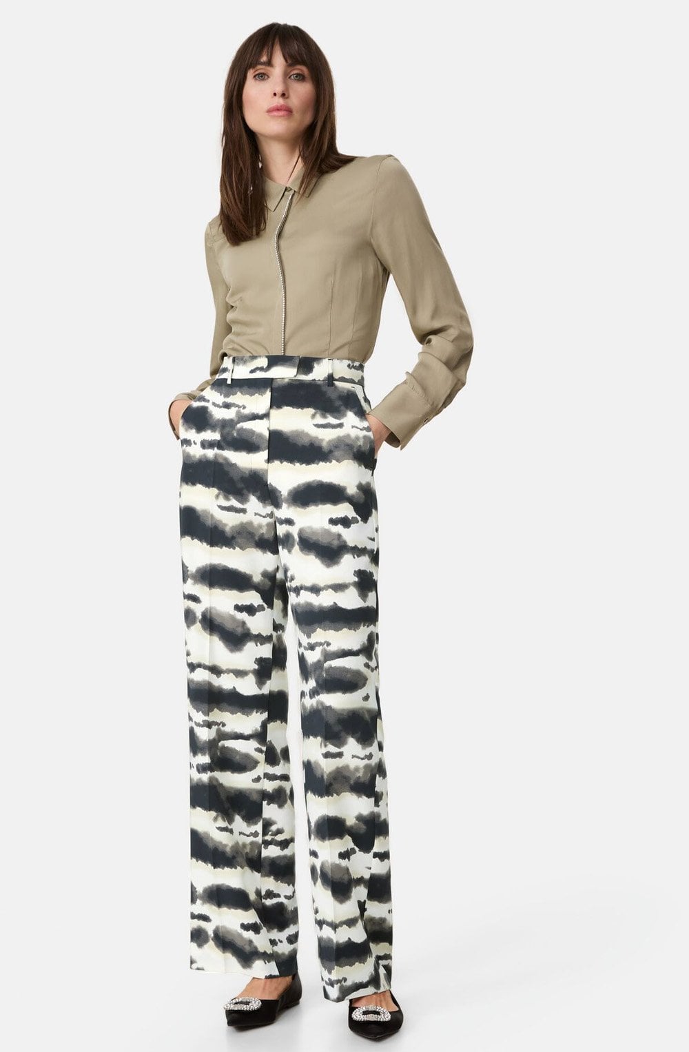 Sage and Champagne Flowing Wide Leg Trousers