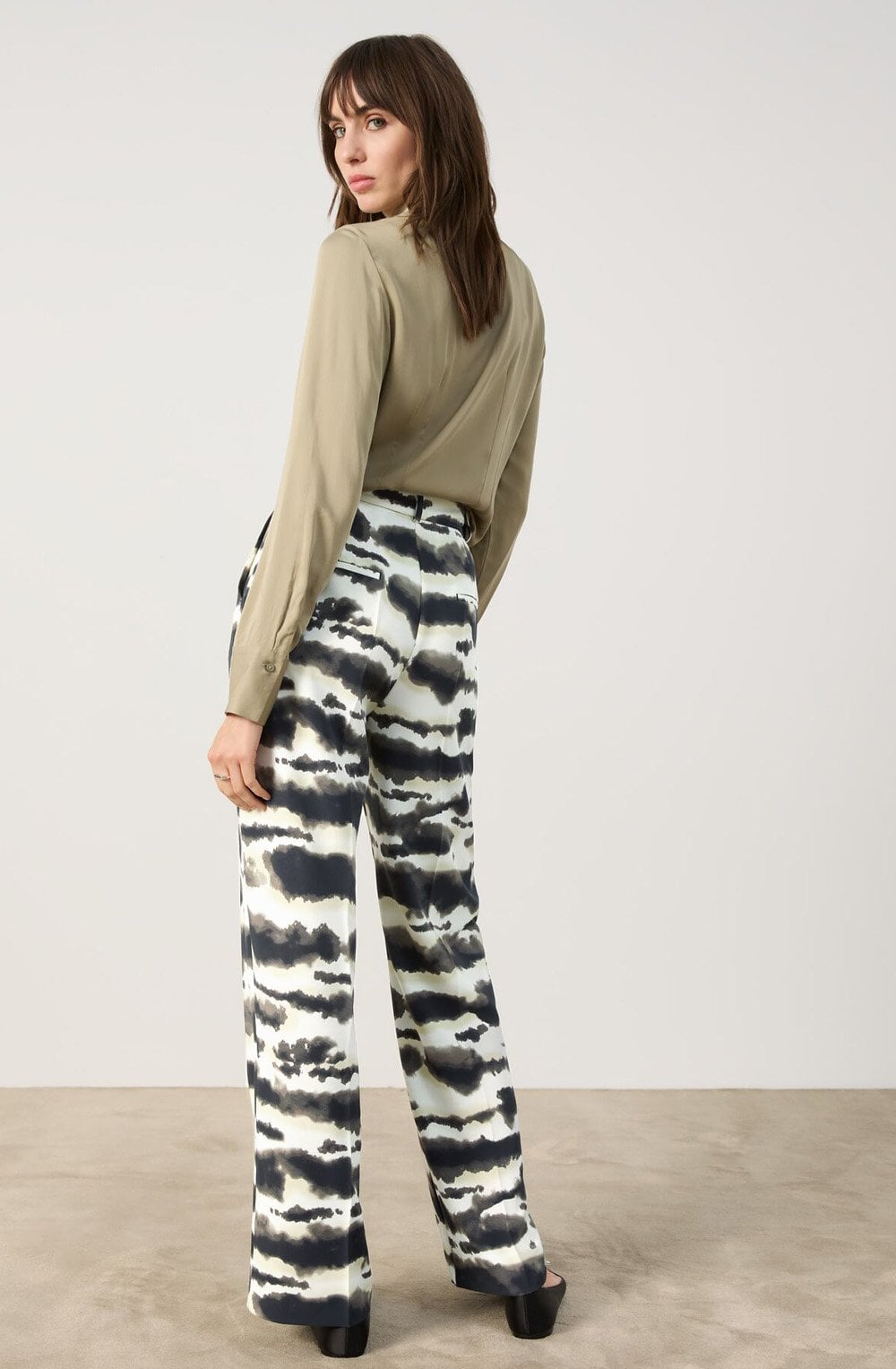 Sage and Champagne Flowing Wide Leg Trousers