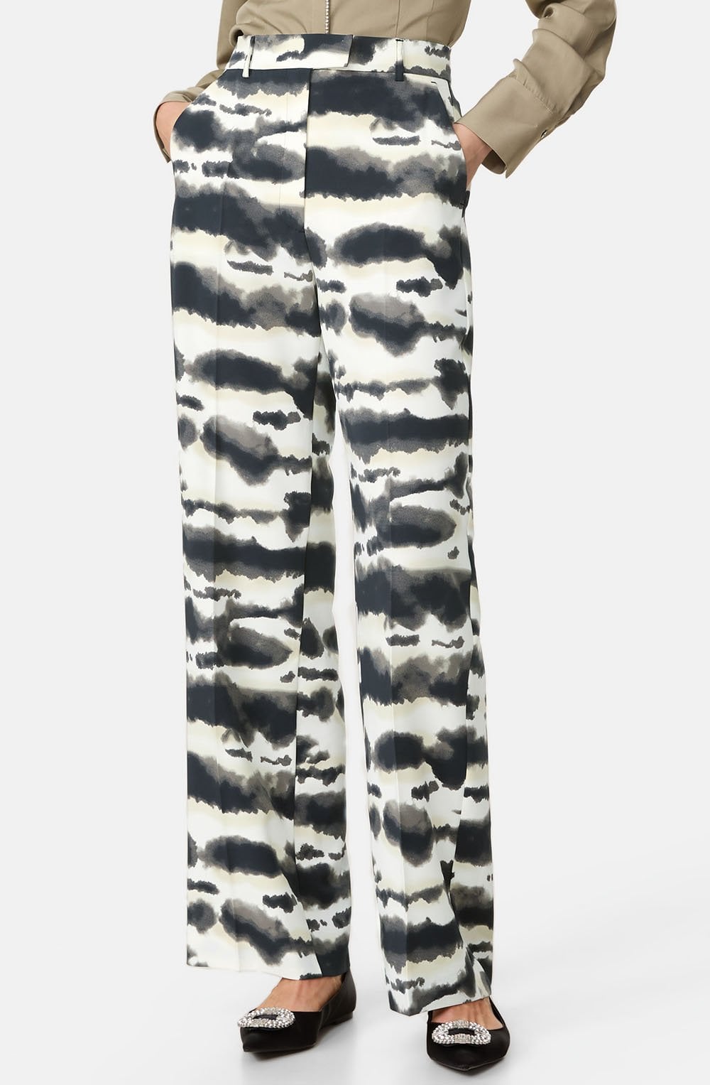 Sage and Champagne Flowing Wide Leg Trousers