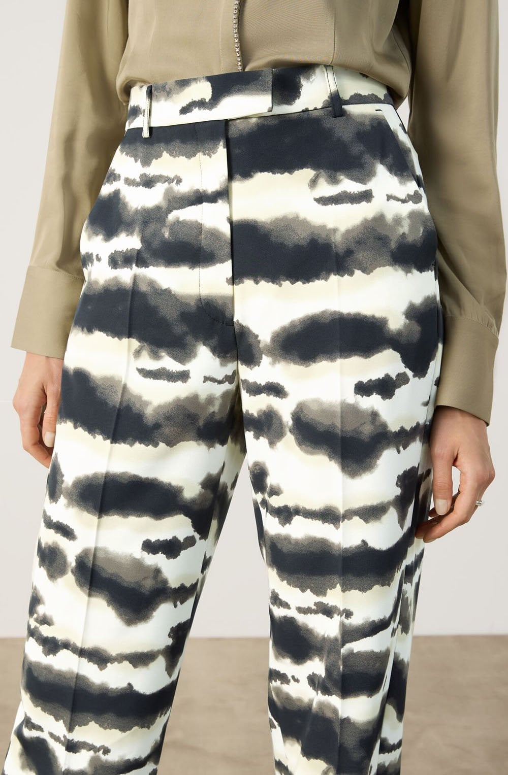 Sage and Champagne Flowing Wide Leg Trousers