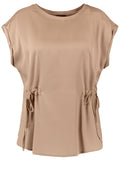 Sand Silky Front Top with Nipped Waist