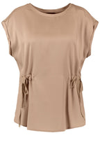 Sand Silky Front Top with Nipped Waist