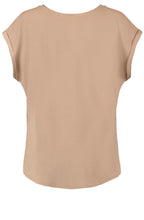 Sand Silky Front Top with Nipped Waist