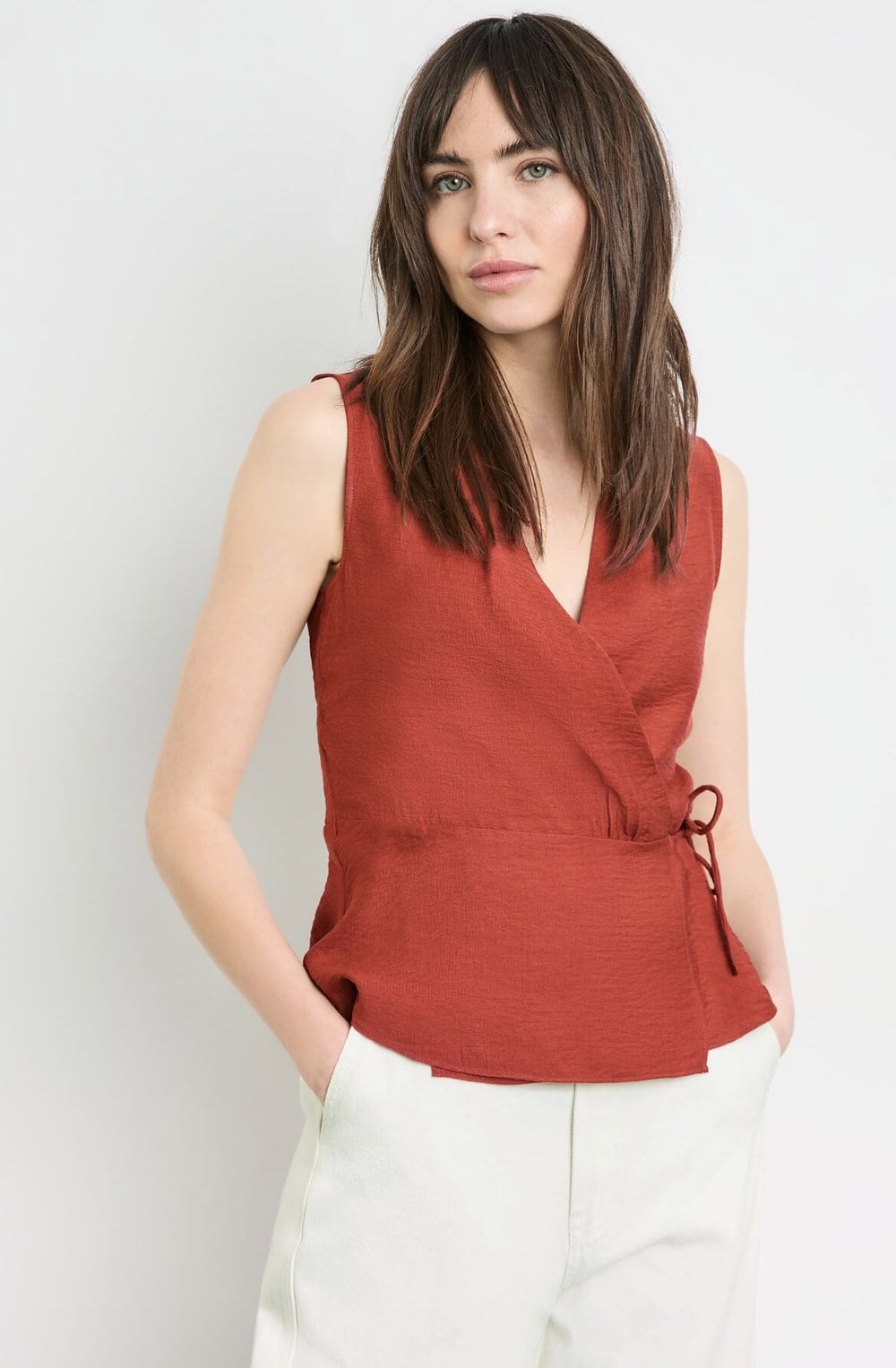 Savannah Sleeveless Wrap Blouse
