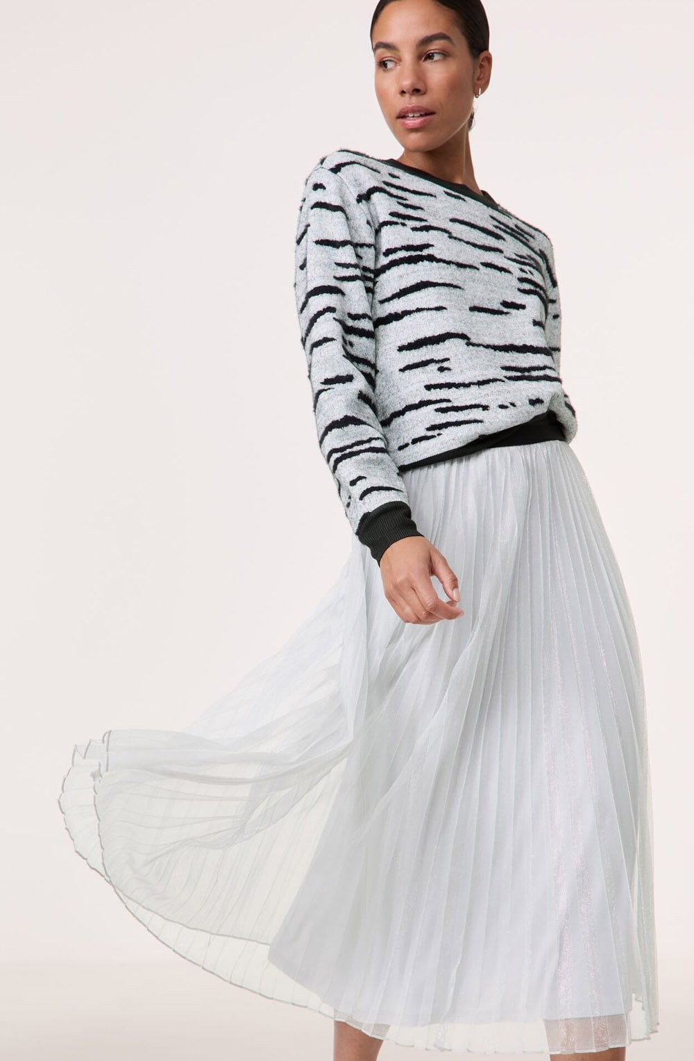Silver Shimmer Pleated Maxi Skirt