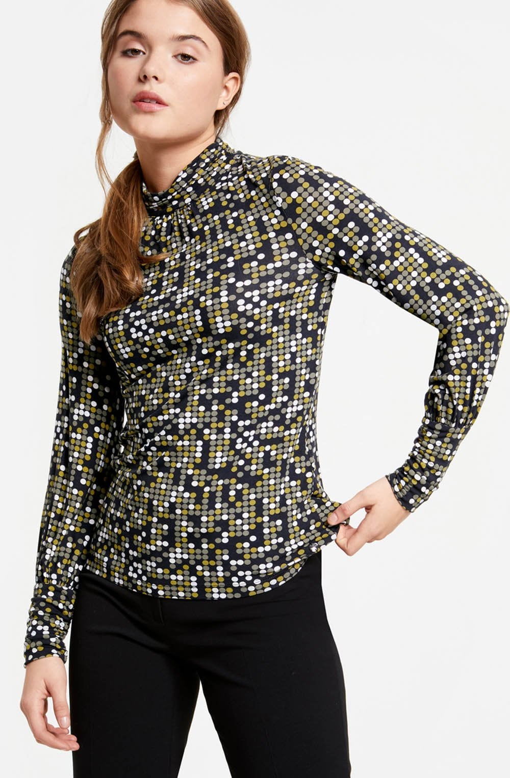 Spot Print Polo Neck Top