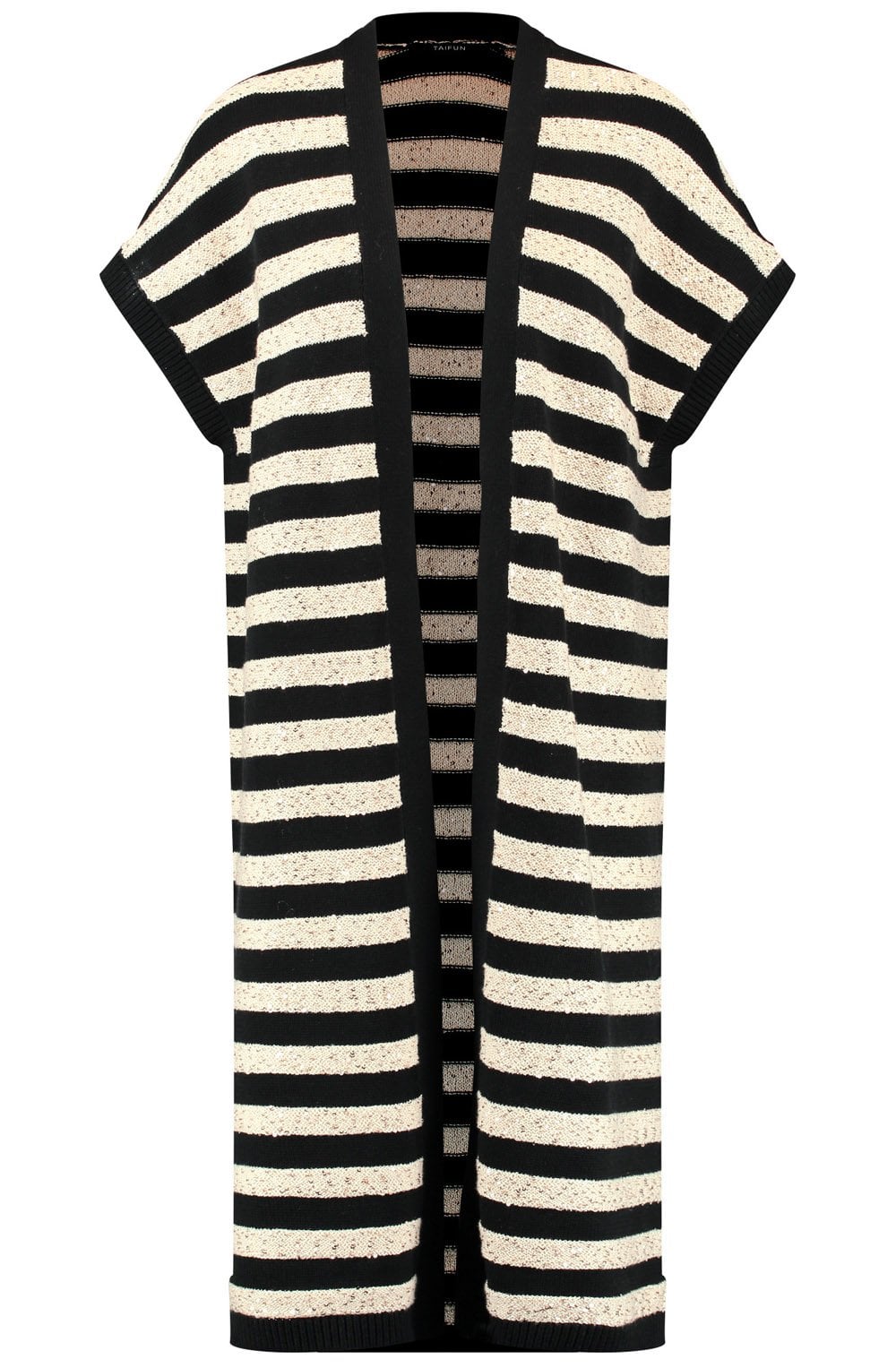 Striped Long Knitted Waistcoat with Sequin Embellishment