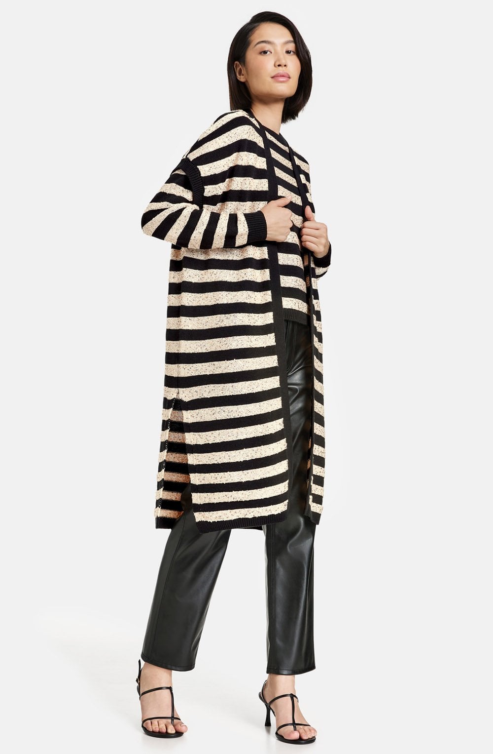 Striped Long Knitted Waistcoat with Sequin Embellishment